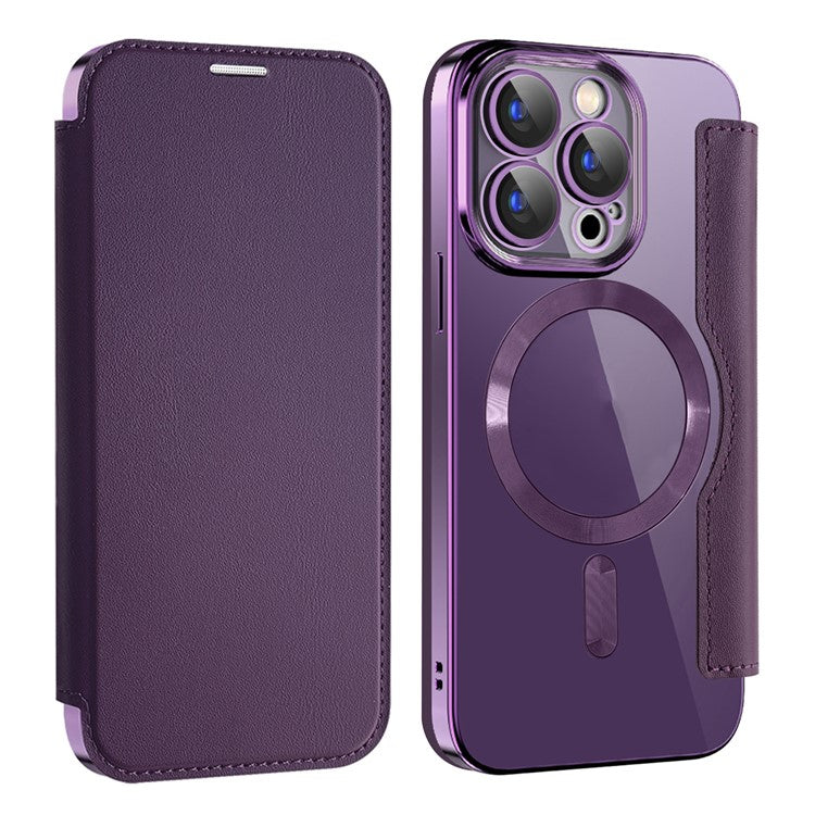 For iPhone 15 Pro Max Card Holder Phone Case RFID Blocking Electroplating Leather Cover Compatible with MagSafe - TechGearPal