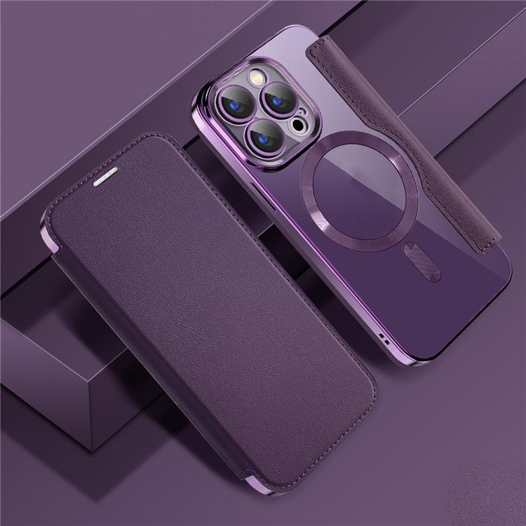 For iPhone 15 Pro Max Card Holder Phone Case RFID Blocking Electroplating Leather Cover Compatible with MagSafe - TechGearPal