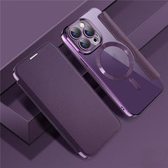 For iPhone 15 Pro Max Card Holder Phone Case RFID Blocking Electroplating Leather Cover Compatible with MagSafe - TechGearPal