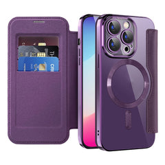For iPhone 15 Pro Max Card Holder Phone Case RFID Blocking Electroplating Leather Cover Compatible with MagSafe - TechGearPal