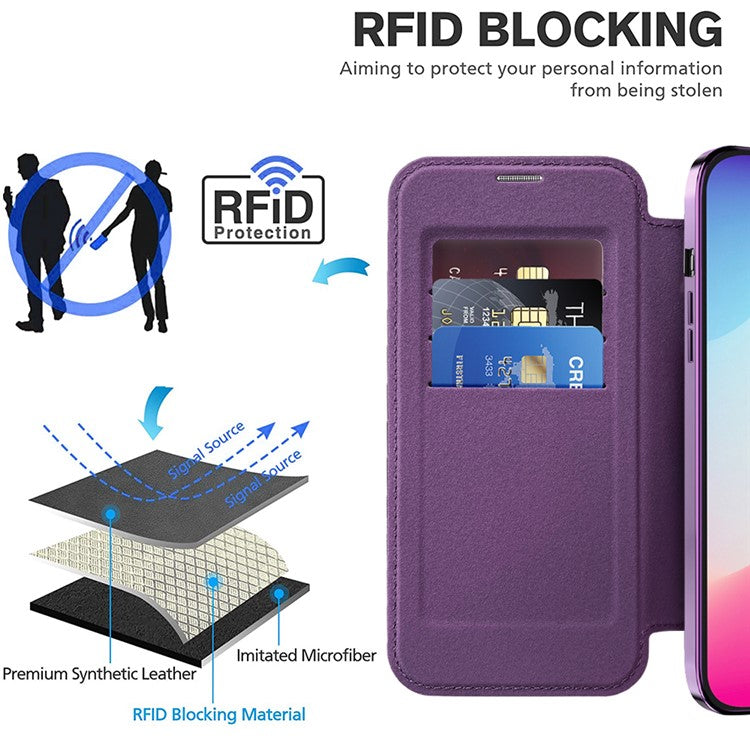 For iPhone 15 Pro Max Card Holder Phone Case RFID Blocking Electroplating Leather Cover Compatible with MagSafe - TechGearPal