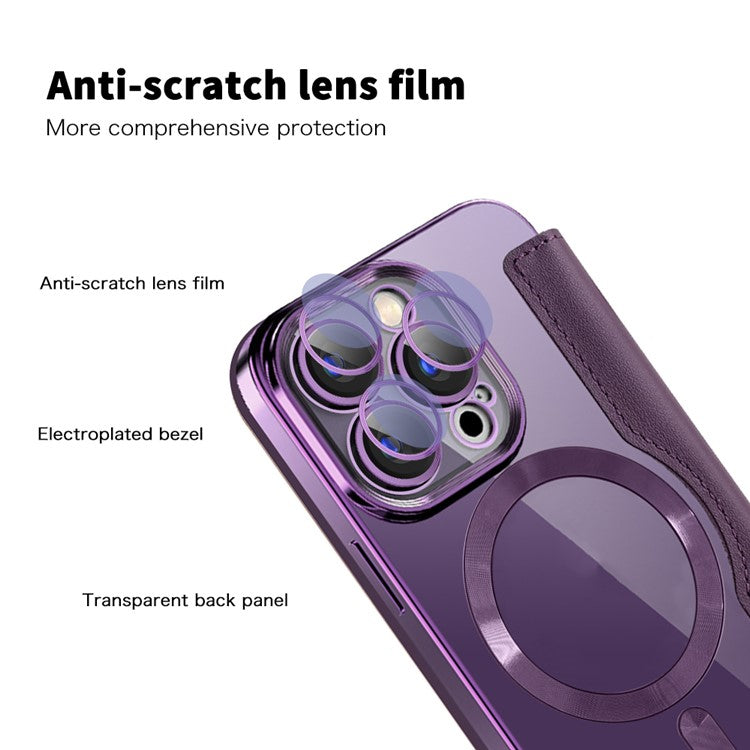 For iPhone 15 Pro Max Card Holder Phone Case RFID Blocking Electroplating Leather Cover Compatible with MagSafe - TechGearPal