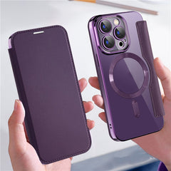 For iPhone 15 Pro Max Card Holder Phone Case RFID Blocking Electroplating Leather Cover Compatible with MagSafe - TechGearPal
