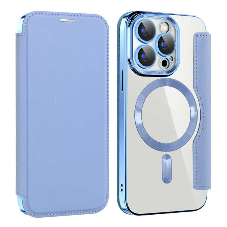 For iPhone 15 Pro Max Card Holder Phone Case RFID Blocking Electroplating Leather Cover Compatible with MagSafe - TechGearPal