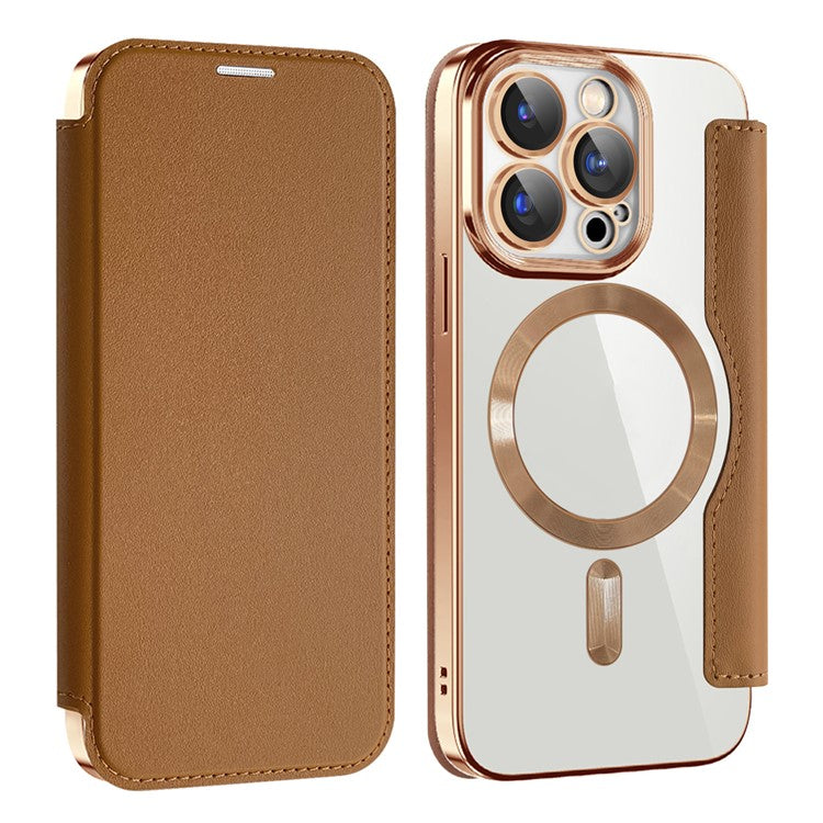 For iPhone 15 Pro Max Card Holder Phone Case RFID Blocking Electroplating Leather Cover Compatible with MagSafe - TechGearPal