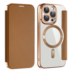 For iPhone 15 Pro Max Card Holder Phone Case RFID Blocking Electroplating Leather Cover Compatible with MagSafe - TechGearPal
