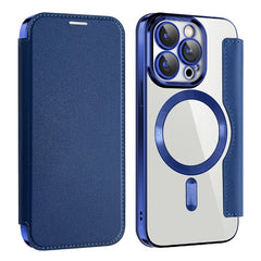 For iPhone 15 Pro Max Card Holder Phone Case RFID Blocking Electroplating Leather Cover Compatible with MagSafe - TechGearPal