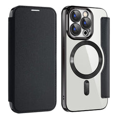 For iPhone 15 Pro Max Card Holder Phone Case RFID Blocking Electroplating Leather Cover Compatible with MagSafe - TechGearPal