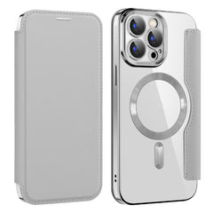 For iPhone 15 Pro Max Card Holder Phone Case RFID Blocking Electroplating Leather Cover Compatible with MagSafe - TechGearPal