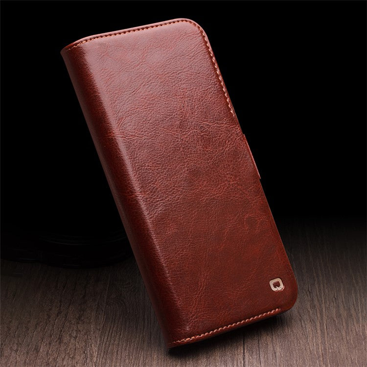 QIALINO Genuine Cow Leather+TPU Phone Case for iPhone 15 Plus Magnetic Closure Shockproof Phone Cove - TechGearPal