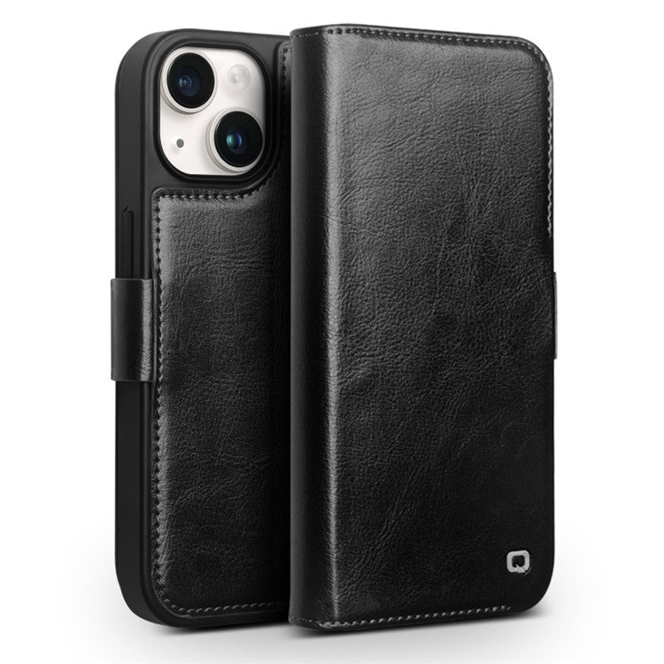 QIALINO Genuine Cow Leather+TPU Phone Case for iPhone 15 Plus Magnetic Closure Shockproof Phone Cove - TechGearPal