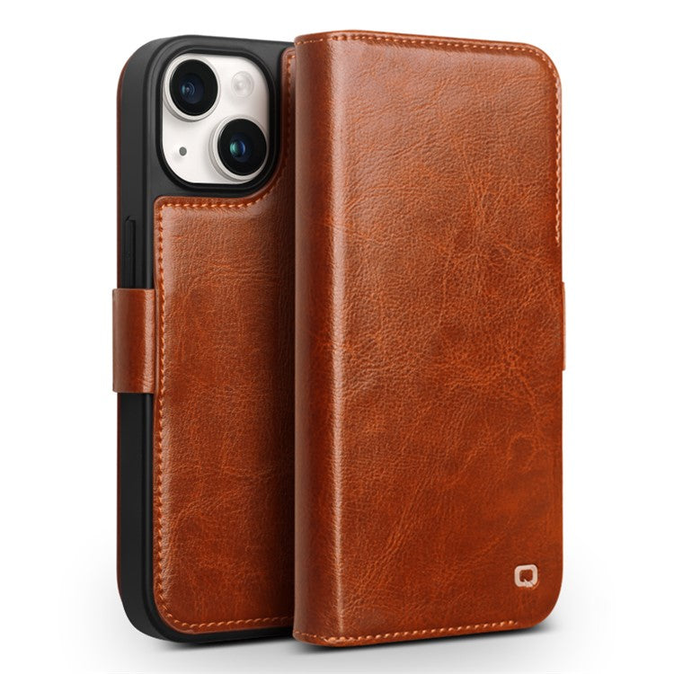 QIALINO Genuine Cow Leather+TPU Phone Case for iPhone 15 Plus Magnetic Closure Shockproof Phone Cove - TechGearPal
