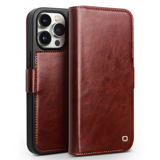 QIALINO Anti-Drop Phone Case for iPhone 15 Pro Genuine Cow Leather+TPU Magnetic Closure Phone Cove - TechGearPal