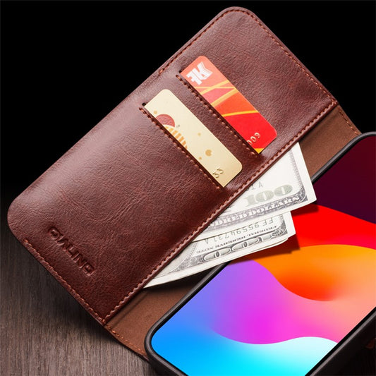 QIALINO Anti-Drop Phone Case for iPhone 15 Pro Genuine Cow Leather+TPU Magnetic Closure Phone Cove - TechGearPal