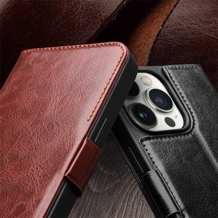 QIALINO Anti-Drop Phone Case for iPhone 15 Pro Genuine Cow Leather+TPU Magnetic Closure Phone Cove - TechGearPal