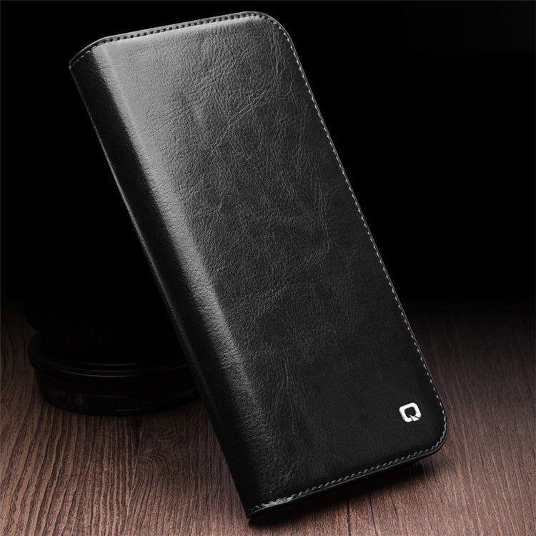 QIALINO For iPhone 15 Plus Anti-Drop Genuine Leather Phone Case Stand Full Wrapped Wallet Flip Cove - TechGearPal