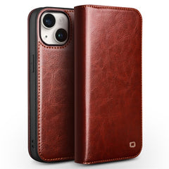QIALINO For iPhone 15 Plus Anti-Drop Genuine Leather Phone Case Stand Full Wrapped Wallet Flip Cove - TechGearPal