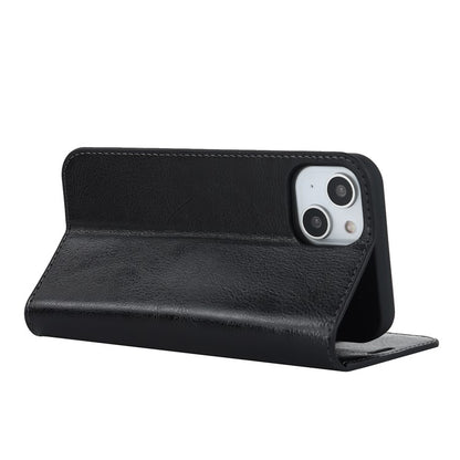 For iPhone 15 Crazy Horse Texture Stand Cover Genuine Cow Leather Wallet Protective Phone Case - TechGearPal