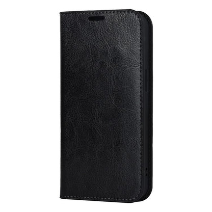 For iPhone 15 Crazy Horse Texture Stand Cover Genuine Cow Leather Wallet Protective Phone Case - TechGearPal
