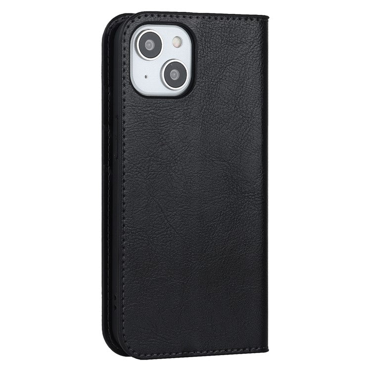 For iPhone 15 Crazy Horse Texture Stand Cover Genuine Cow Leather Wallet Protective Phone Case - TechGearPal