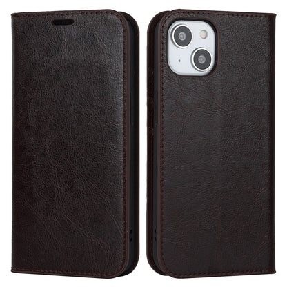 For iPhone 15 Crazy Horse Texture Stand Cover Genuine Cow Leather Wallet Protective Phone Case - TechGearPal