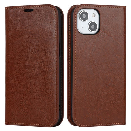 For iPhone 15 Crazy Horse Texture Stand Cover Genuine Cow Leather Wallet Protective Phone Case - TechGearPal