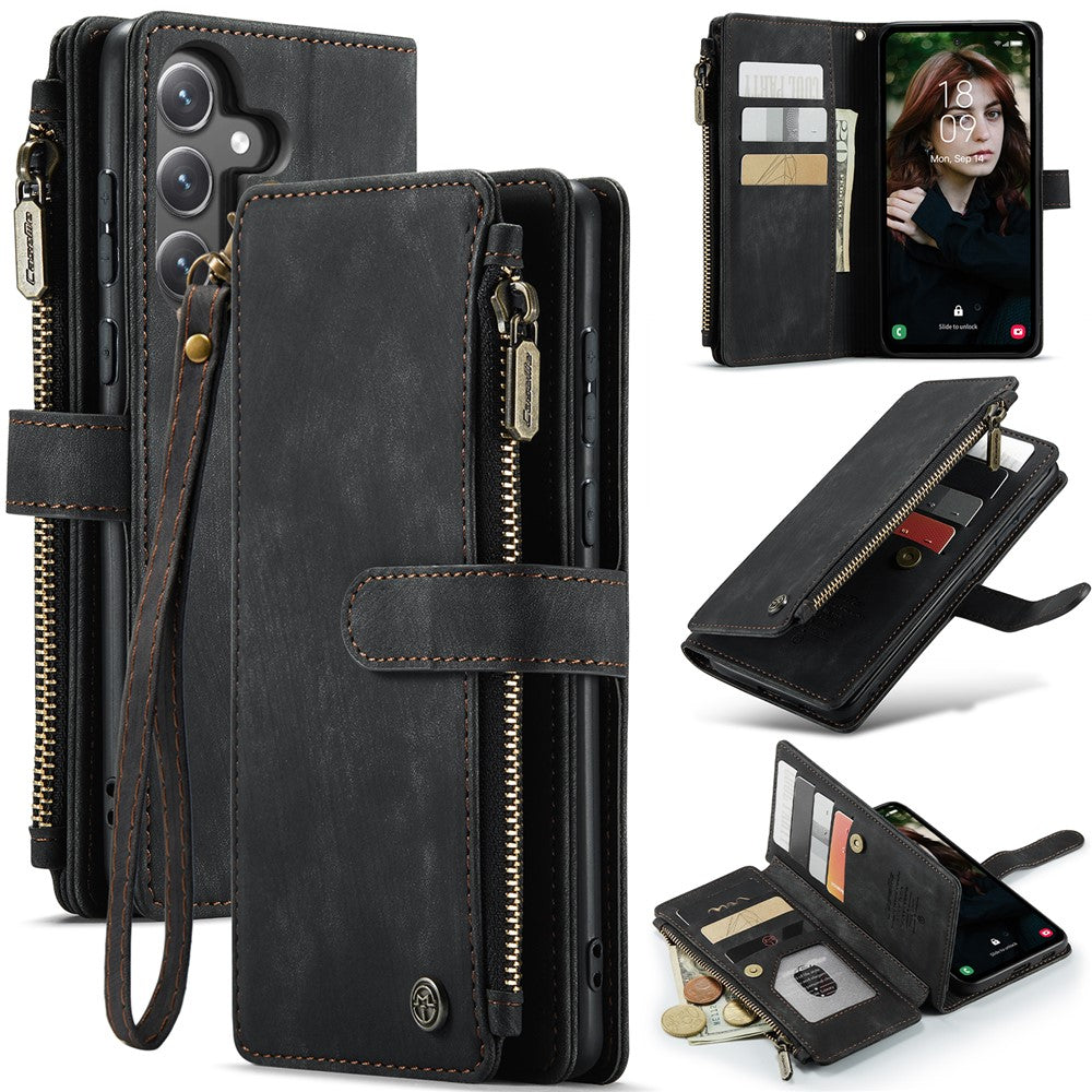 For Samsung Galaxy S23 FE Phone Cases with Strap CASEME C30 Zipper Multiple Card Holder PU Leather Cover - TechGearPal