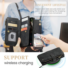 For Samsung Galaxy S23 FE Phone Cases with Strap CASEME C30 Zipper Multiple Card Holder PU Leather Cover