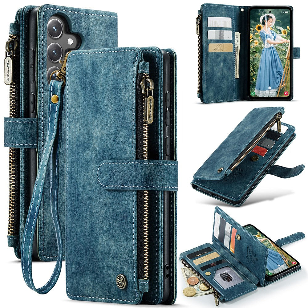 For Samsung Galaxy S23 FE Phone Cases with Strap CASEME C30 Zipper Multiple Card Holder PU Leather Cover