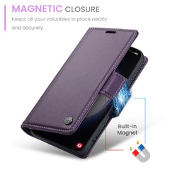 For Samsung Galaxy S24 Leather Case CASEME 023 RFID Blocking 3 Card Slot Mobile Cover