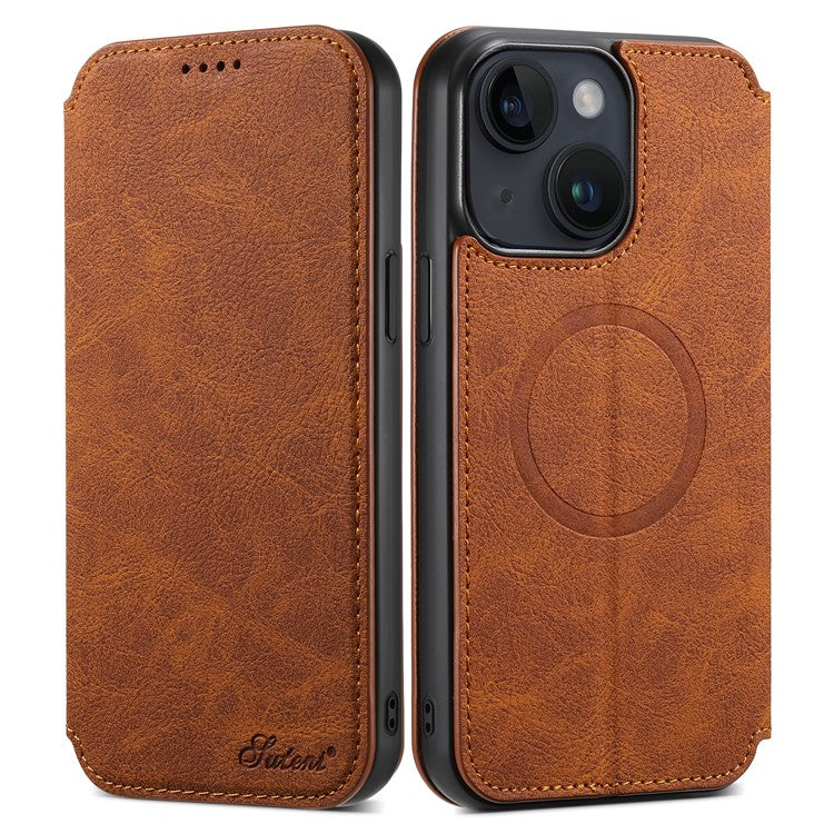 SUTENI J06 For iPhone 15 Plus Case Litchi Texture PU Leather+TPU Cover Compatible with MagSaf - TechGearPal