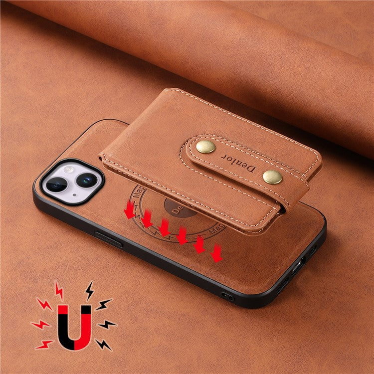 DENIOR D14 For iPhone 14 Plus Case Compatible with MagSafe Leather+TPU+PC Card Bag Phone Cove - TechGearPal