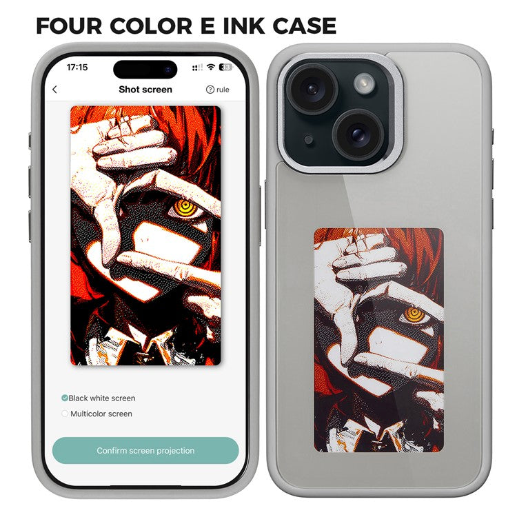 4 Color E Ink Phone Case for iPhone 15 Case Smart NFC DIY Display Imaging, Black / White / Red / Yello - TechGearPal