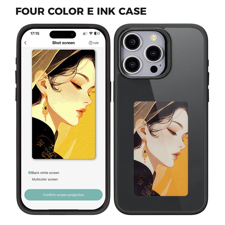 For iPhone 15 Pro E Ink Phone Case 4-Color Screen Play DIY Phone Cove - TechGearPal