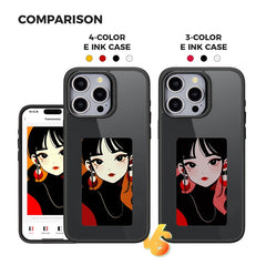 For iPhone 15 Pro E Ink Phone Case 4-Color Screen Play DIY Phone Cove - TechGearPal