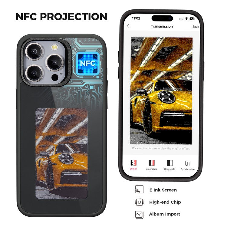 For iPhone 15 Pro E Ink Phone Case 4-Color Screen Play DIY Phone Cove - TechGearPal