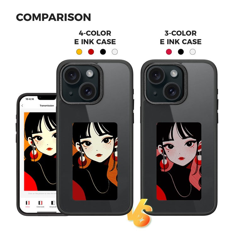 E Ink Phone Case for iPhone 13  / 14 Smart NFC Phone Case Photo, Black / White / Red / Yellow 4-Colo - TechGearPal