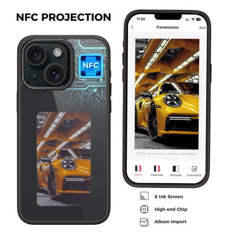 E Ink Phone Case for iPhone 13  / 14 Smart NFC Phone Case Photo, Black / White / Red / Yellow 4-Colo - TechGearPal