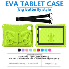 For iPad Pro 12.9-inch (2018) / (2020) / (2021) / (2022) / Air 13 (2025) / (2024) / Pro 13 (2024) Butterfly Kickstand EVA Case with Strap