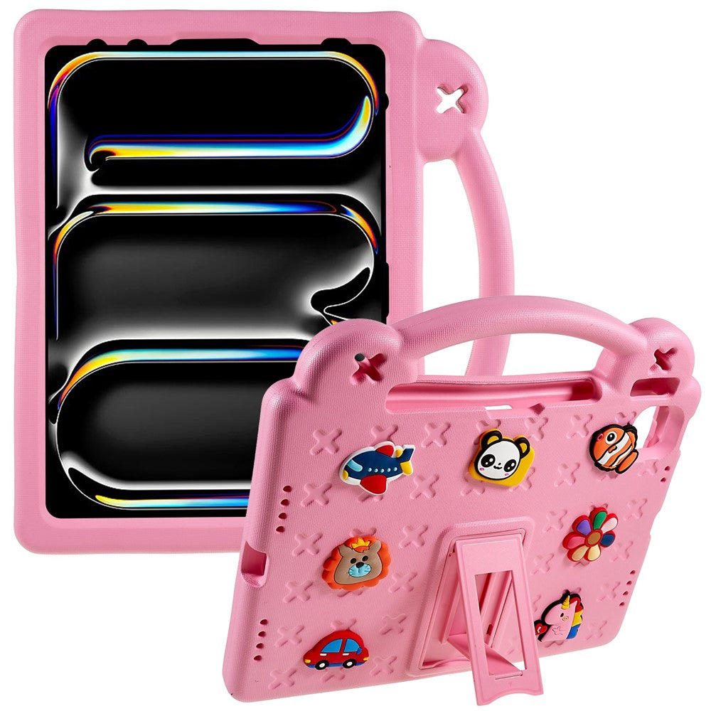 For iPad Pro 11 (2024) Case Cartoon Patterns Hand Grip Kickstand Tablet EVA Cover