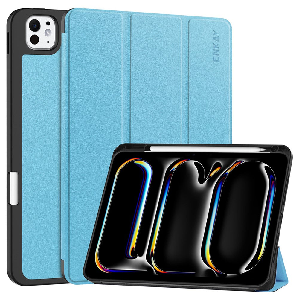 ENKAY HAT PRINCE For iPad Pro 11 (2024) Tri-Fold Stand Tablet Case PU Leather+TPU Smart Cover with Pencil Holder