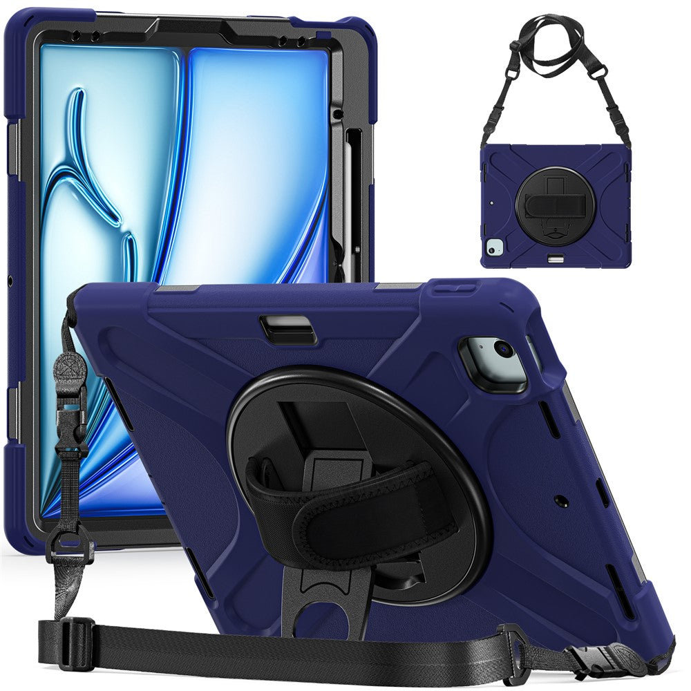 For iPad Air 13 (2025) / (2024) Kickstand Case TPU+PC+Silicone Tablet Cover with Shoulder Strap - TechGearPal