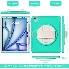For iPad Air 13 (2025) / (2024) / Pro 12.9 (2022) / (2021) / (2020) / (2018) Case Kickstand PC+TPU+Silicone Cover with Pen Slot