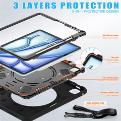 For iPad Air 13 (2025) / (2024) / Pro 12.9 (2022) / (2021) / (2020) / (2018) Case with Shoulder Strap Kickstand Tablet Cover