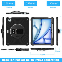 For iPad Air 13 (2025) / (2024) / Pro 12.9 (2022) / (2021) / (2020) / (2018) Case Kickstand Tablet Cover with Shoulder Strap