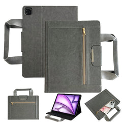 Tablet Case for iPad Air 13 (2025) / (2024) / Pro 12.9 (2022) / (2020) / (2018) Auto Wake / Sleep Leather Cover with Handle / Zipper Pouch