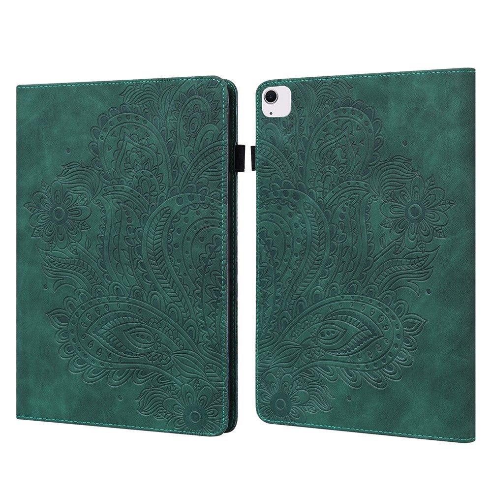 Tablet-Hülle für iPad Air 13 (2025) / (2024) / Pro 12.9 (2022) / (2021) / (2020) Pfauenblumenmuster Kartenhalter Lederhülle 