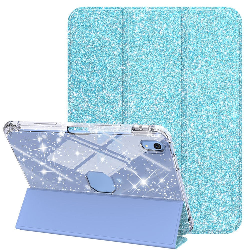 For iPad (2025) / iPad 10.9 (2022) Case with Pencil Slot Tri-Fold Stand Glitter Protective Tablet Cover Support Auto Wake / Sleep - TechGearPal