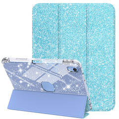 For iPad (2025) / iPad 10.9 (2022) Case with Pencil Slot Tri-Fold Stand Glitter Protective Tablet Cover Support Auto Wake / Sleep
