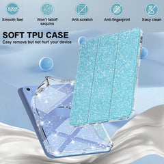 For iPad (2025) / iPad 10.9 (2022) Case with Pencil Slot Tri-Fold Stand Glitter Protective Tablet Cover Support Auto Wake / Sleep